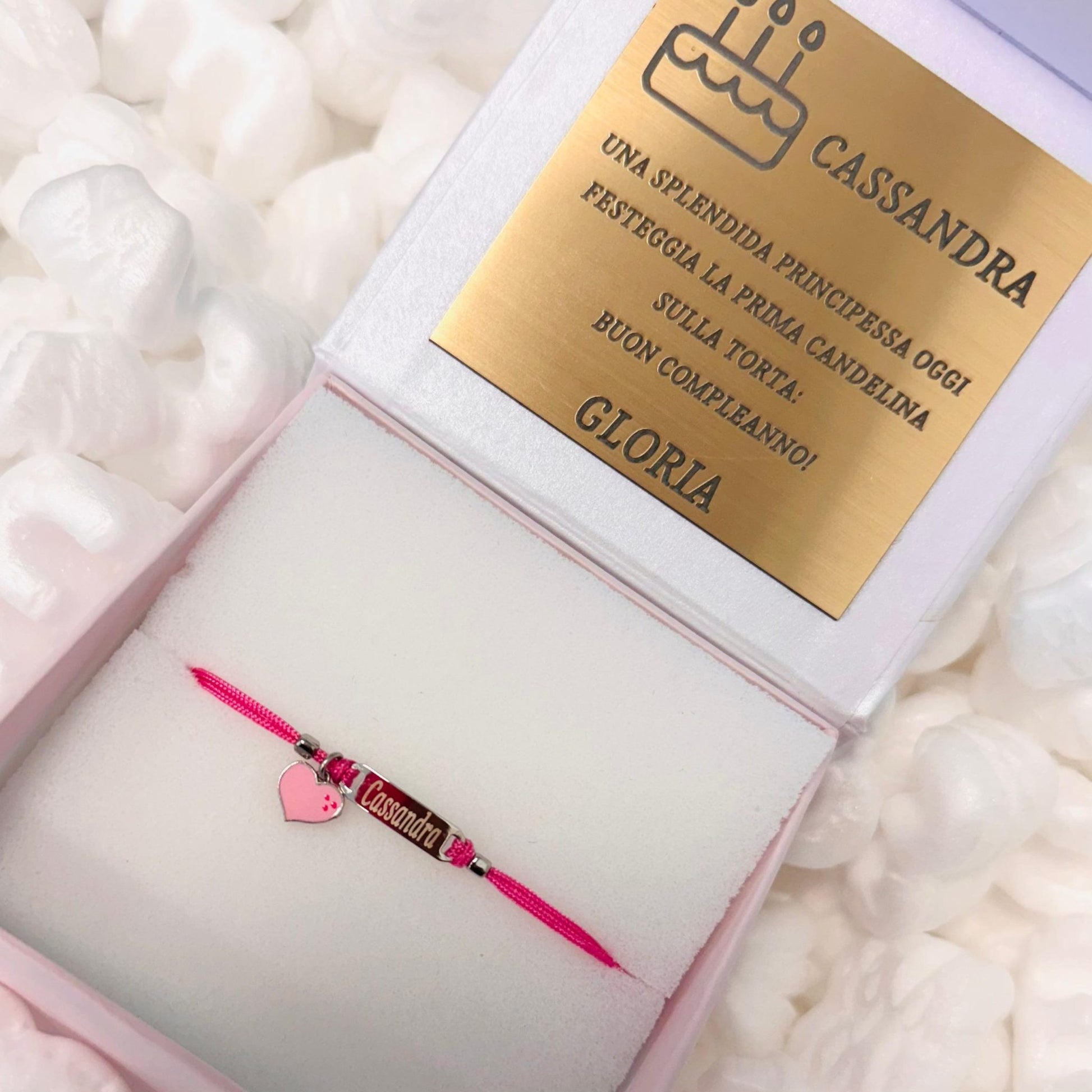 Bracciale Argento Bimba Cordoncino Rosa Cuore Rosa