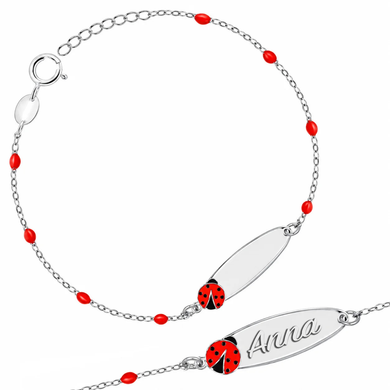 Rosary-Armband aus Silber mit emailliertem Marienkäfer