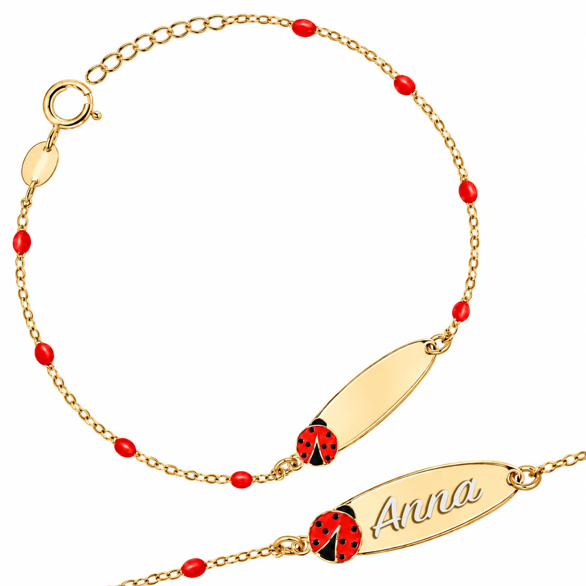 Silver Rosary Bracelet with Enamel Ladybug