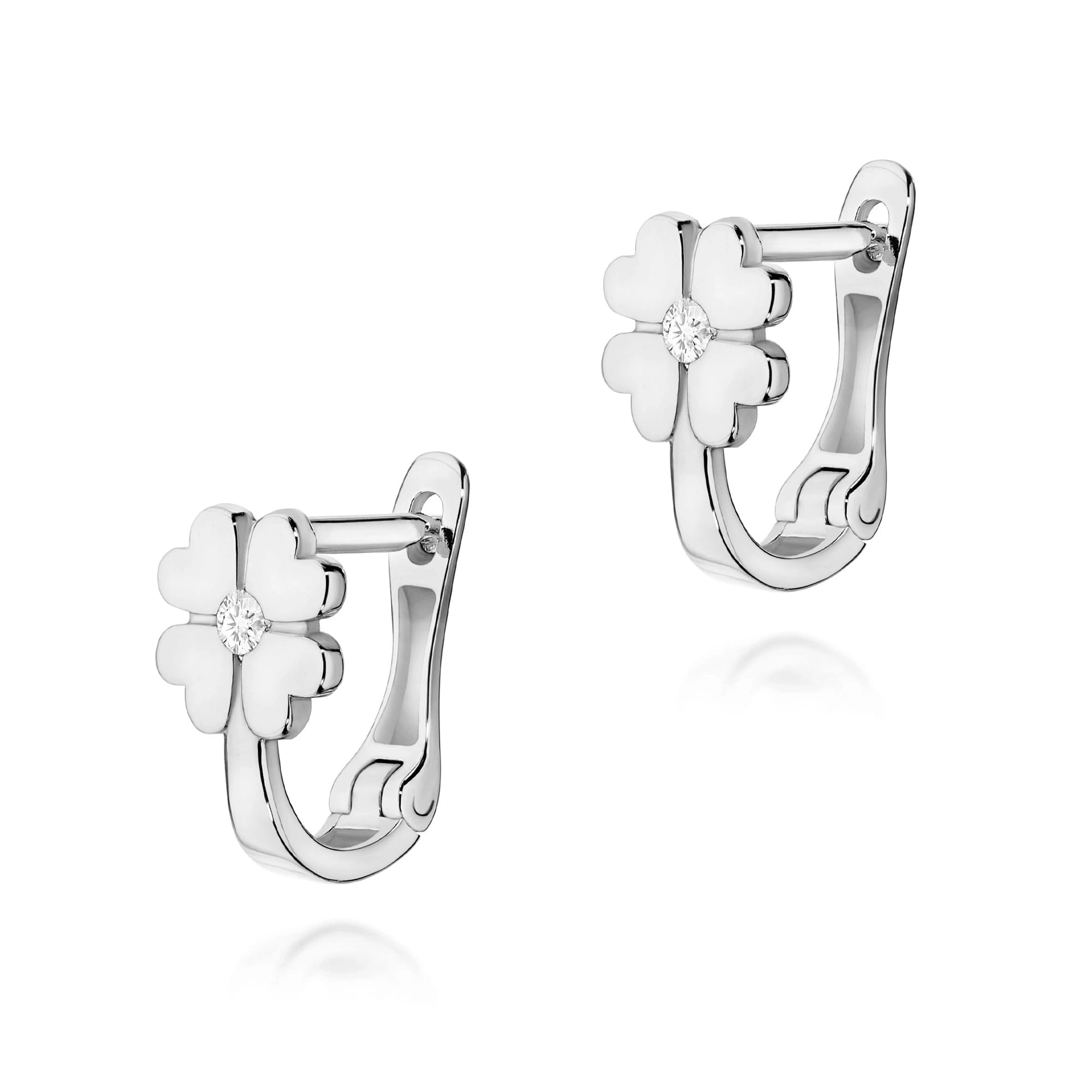 Pendientes trébol de cuatro hojas de oro con diamante