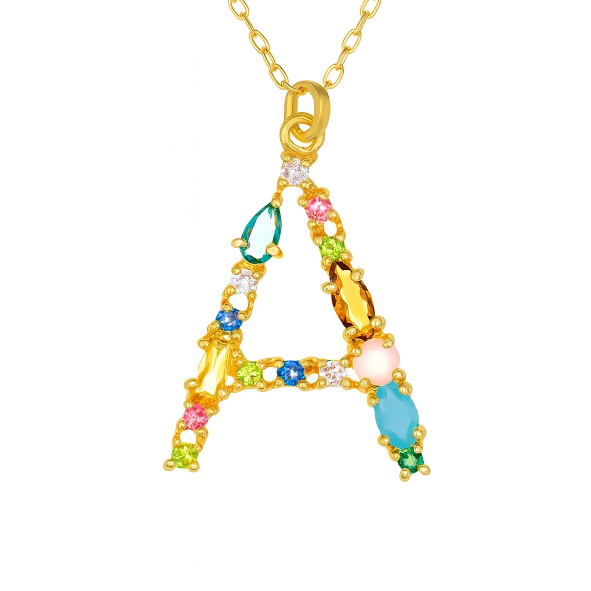 Collana con Lettera e Pietre colorate Dorata