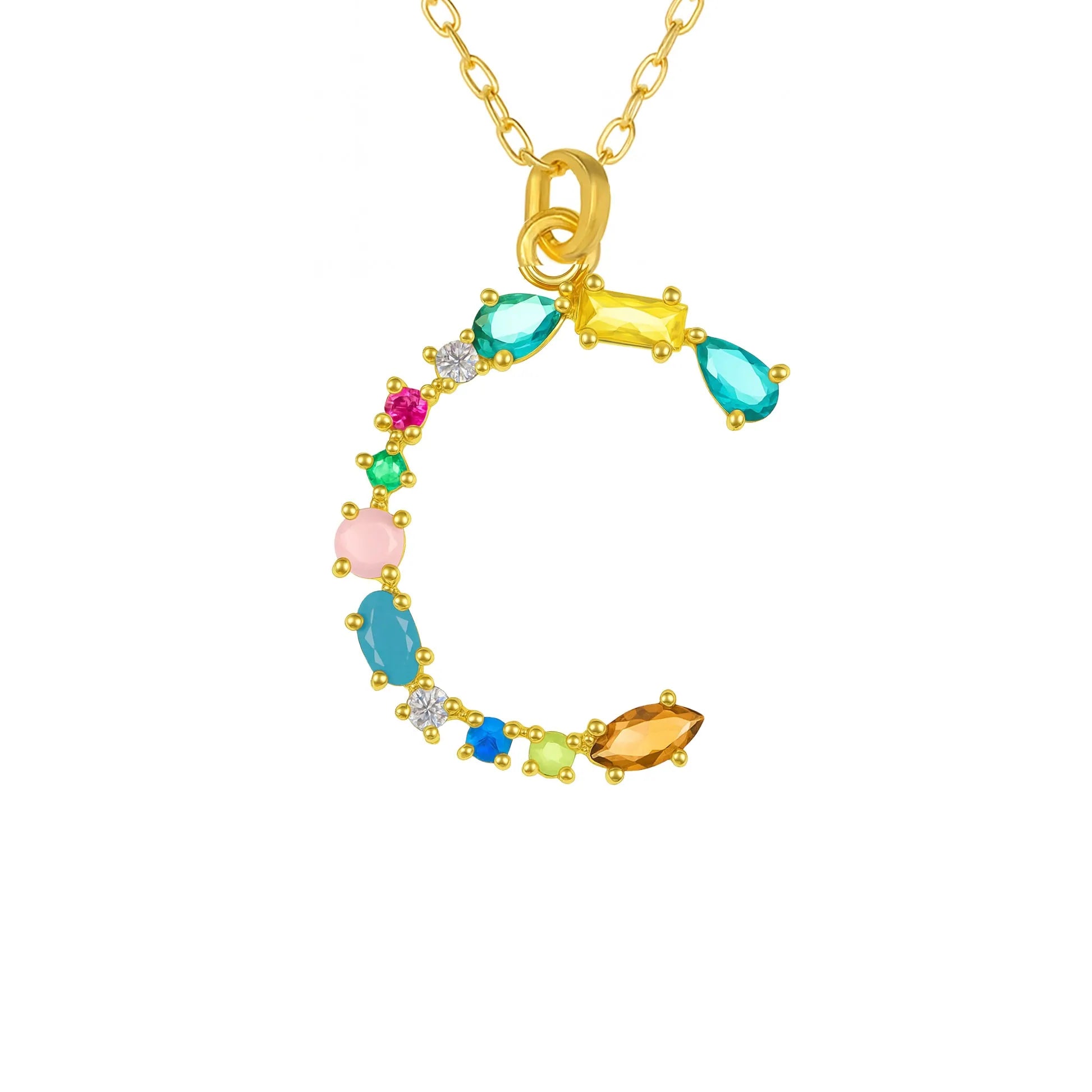 Gold Letter and Colored Stone Necklace
