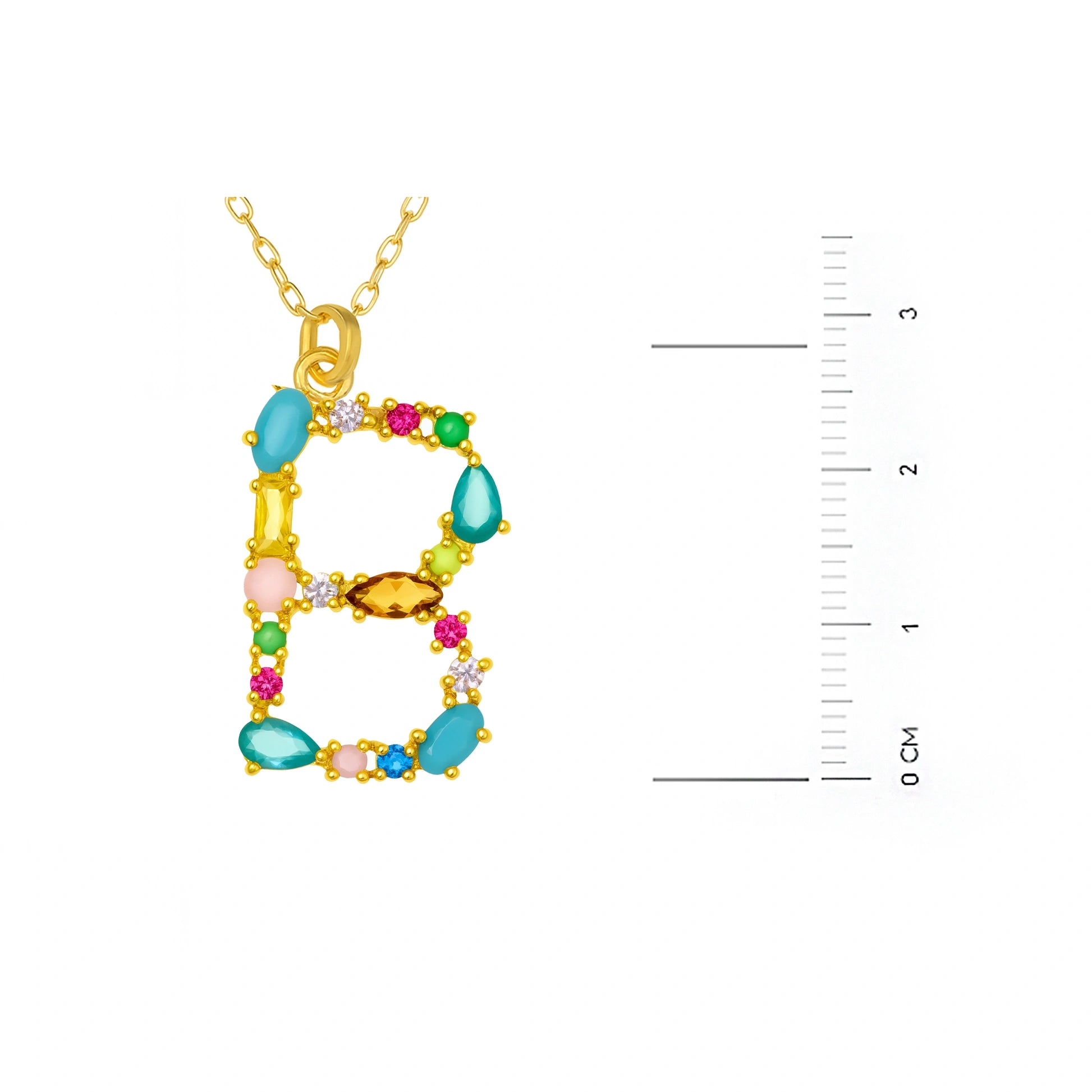 Collar con letra y piedras de colores dorado