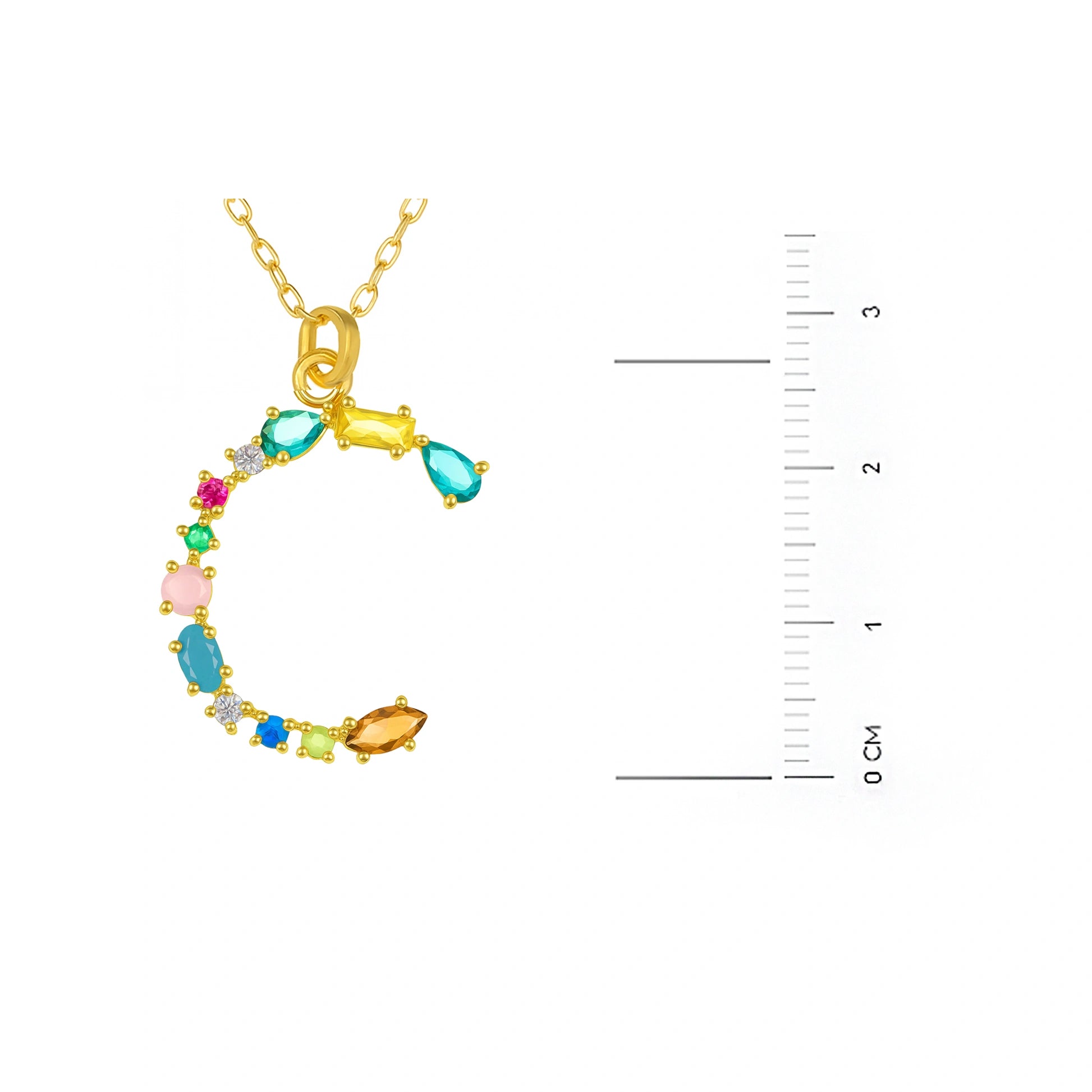 Gold Letter and Colored Stone Necklace