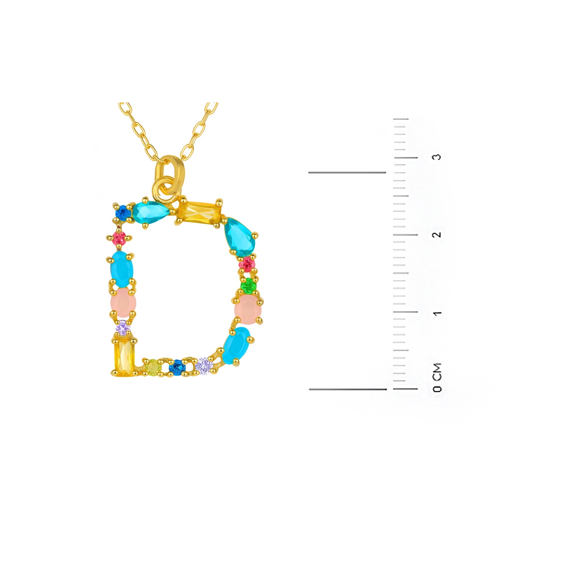Collar con letra y piedras de colores dorado