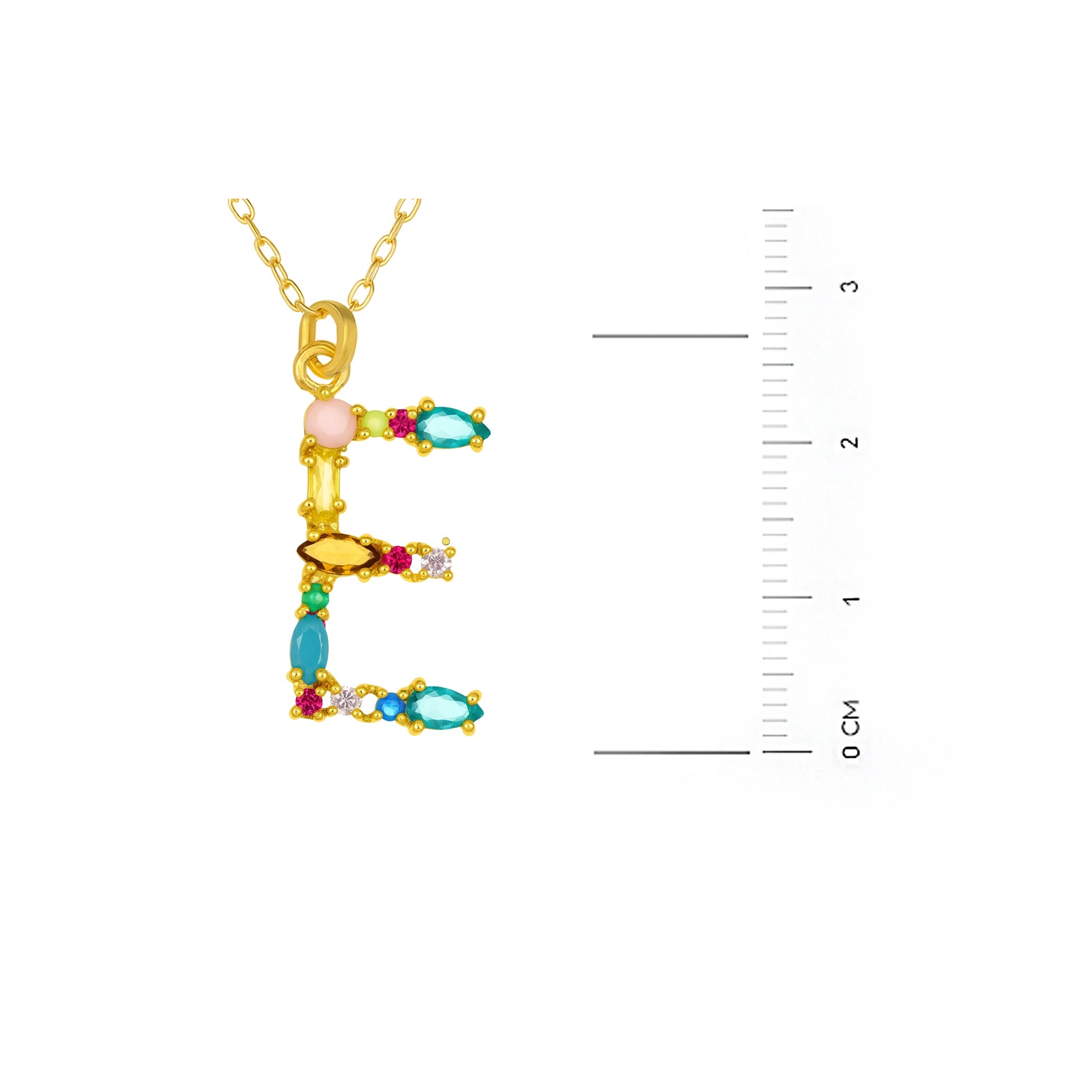 Collar con letra y piedras de colores dorado