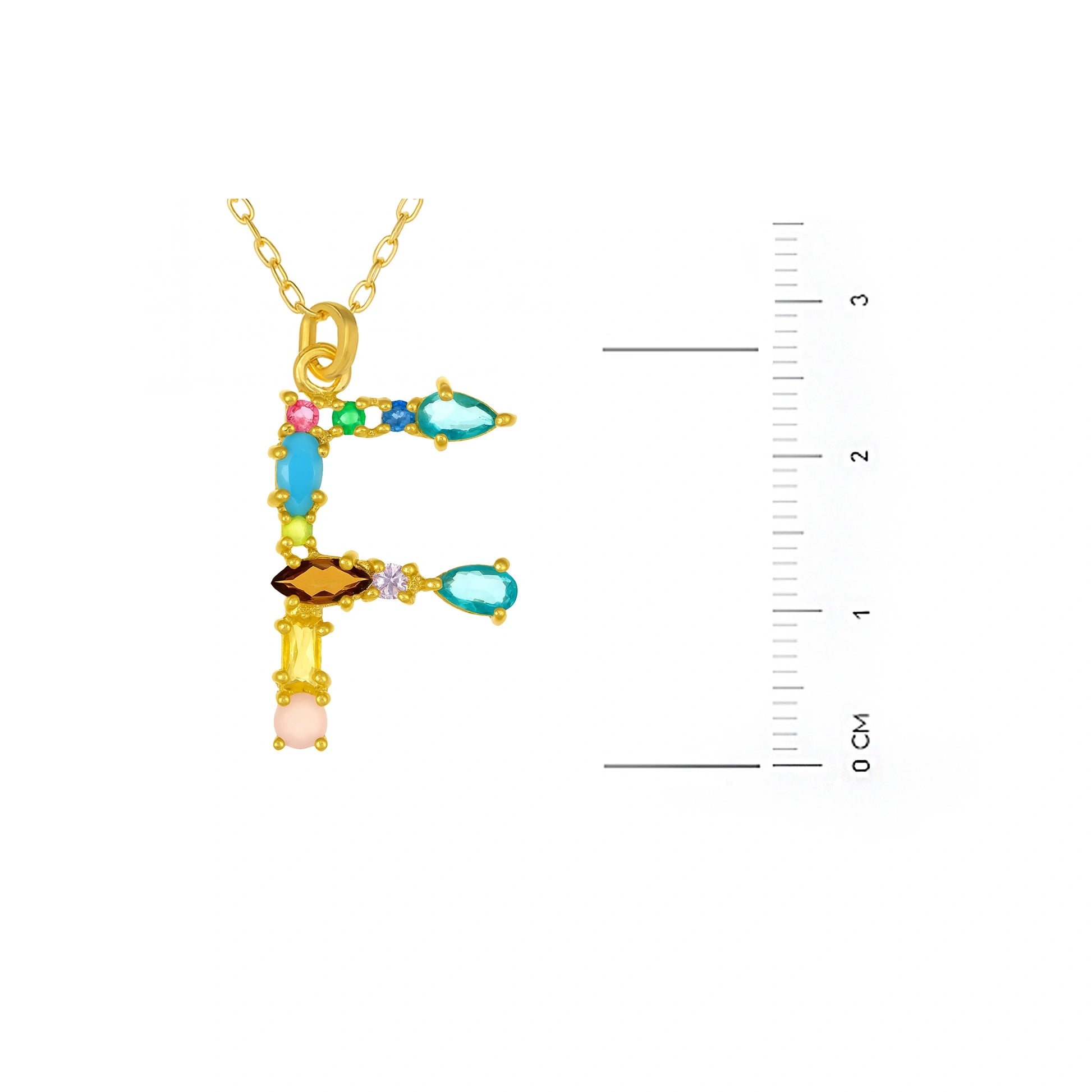 Collar con letra y piedras de colores dorado
