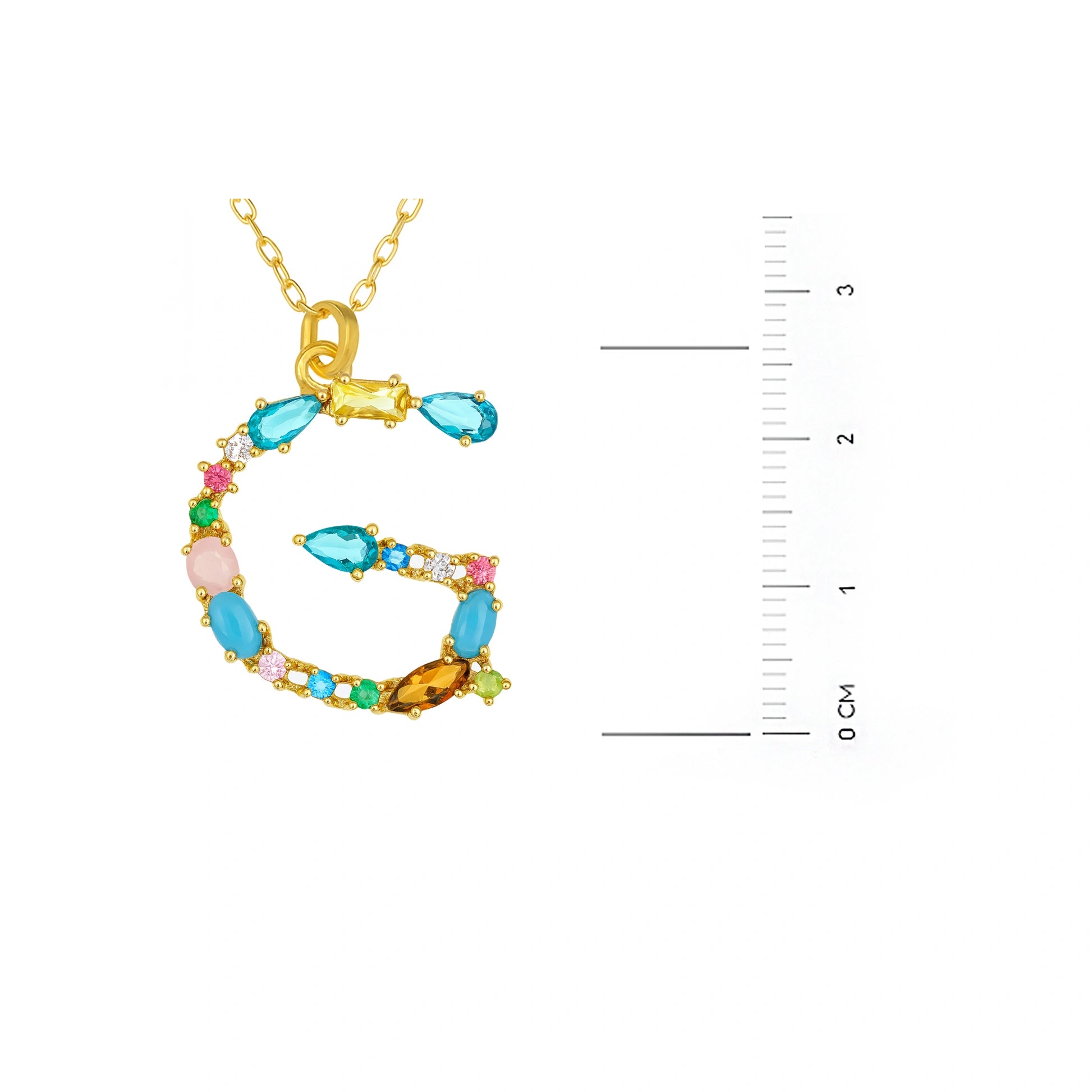 Collar con letra y piedras de colores dorado