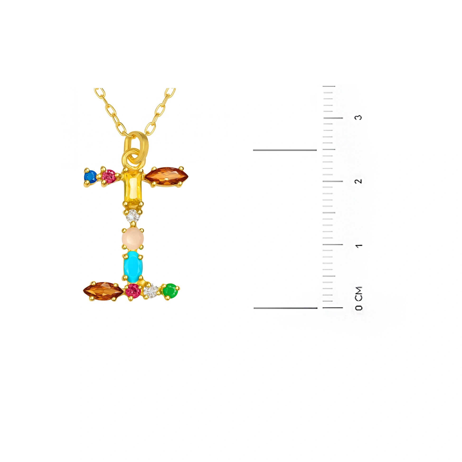 Collar con letra y piedras de colores dorado