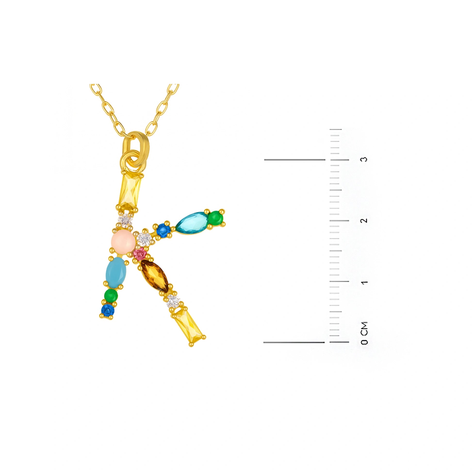 Collar con letra y piedras de colores dorado
