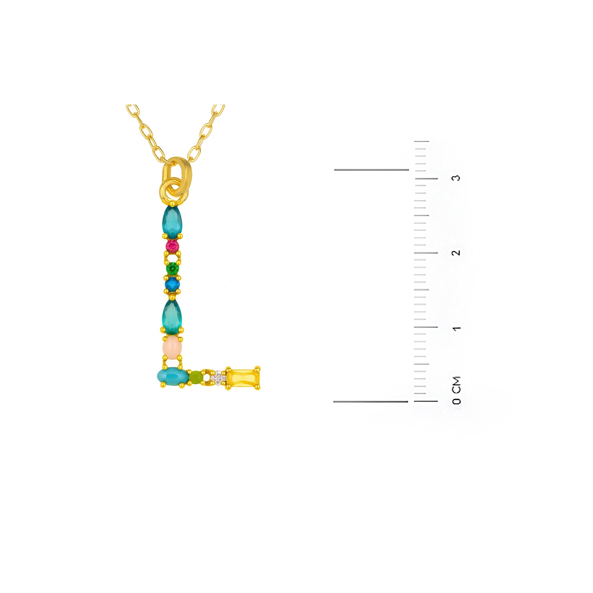 Collar con letra y piedras de colores dorado