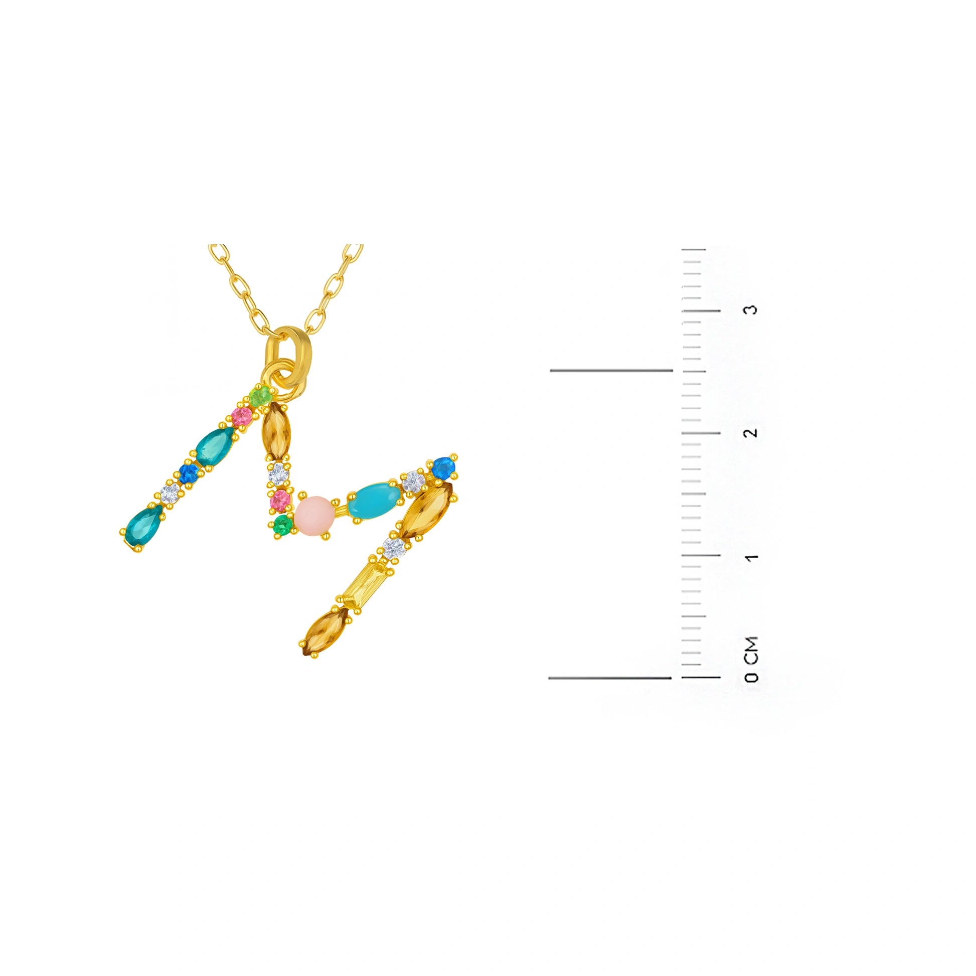 Collar con letra y piedras de colores dorado