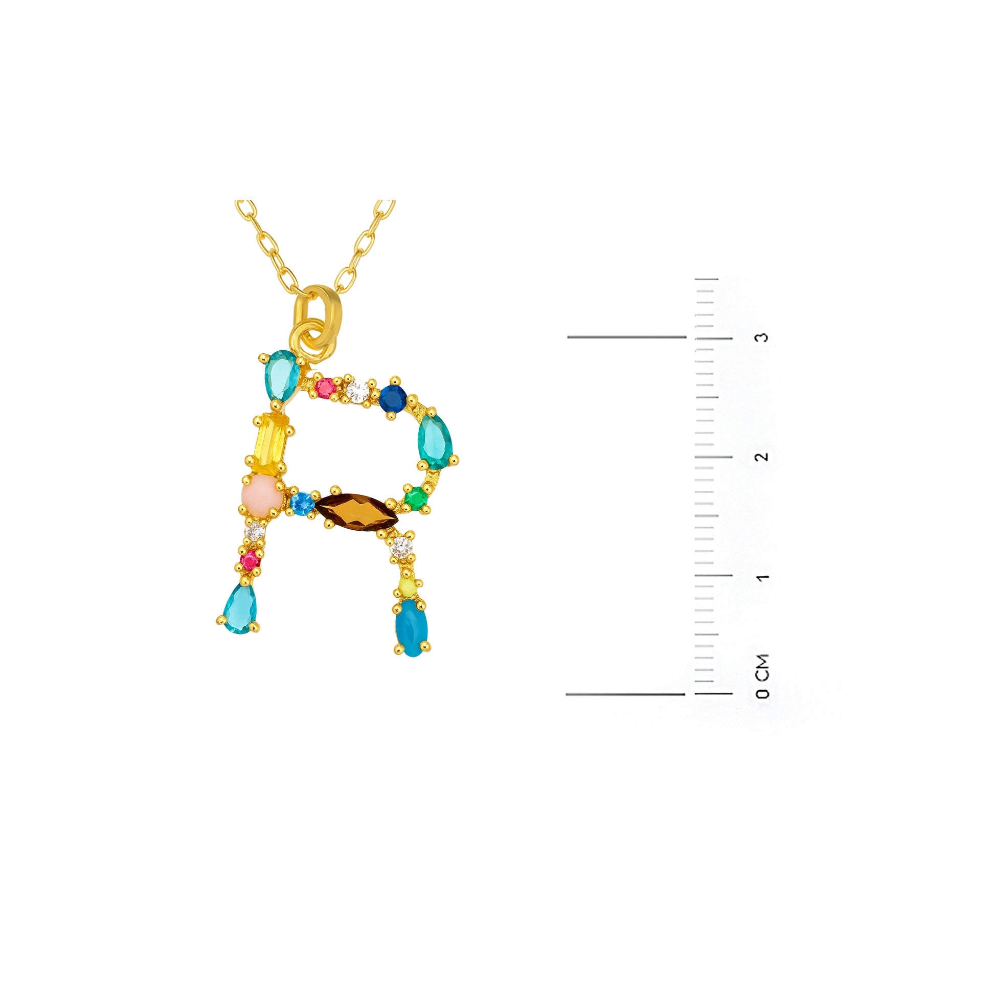 Collar con letra y piedras de colores dorado