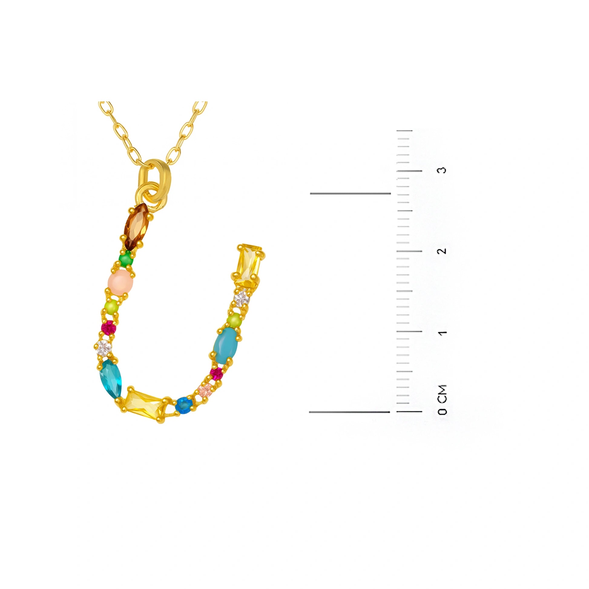 Collar con letra y piedras de colores dorado