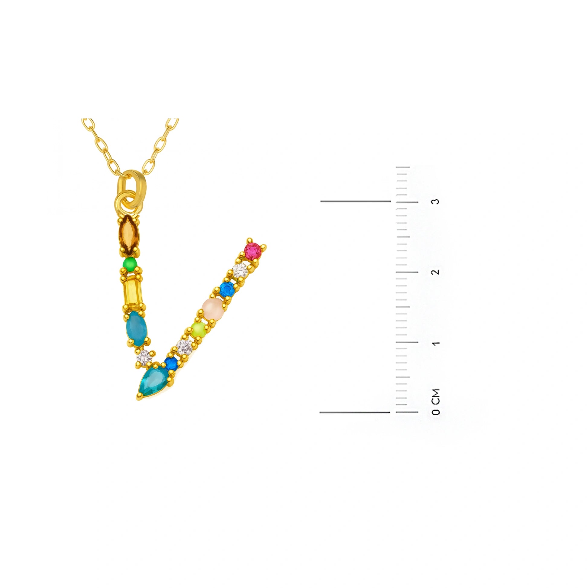 Collar con letra y piedras de colores dorado