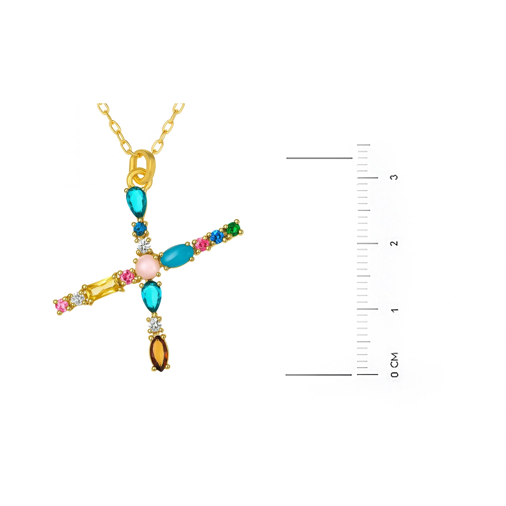 Collar con letra y piedras de colores dorado