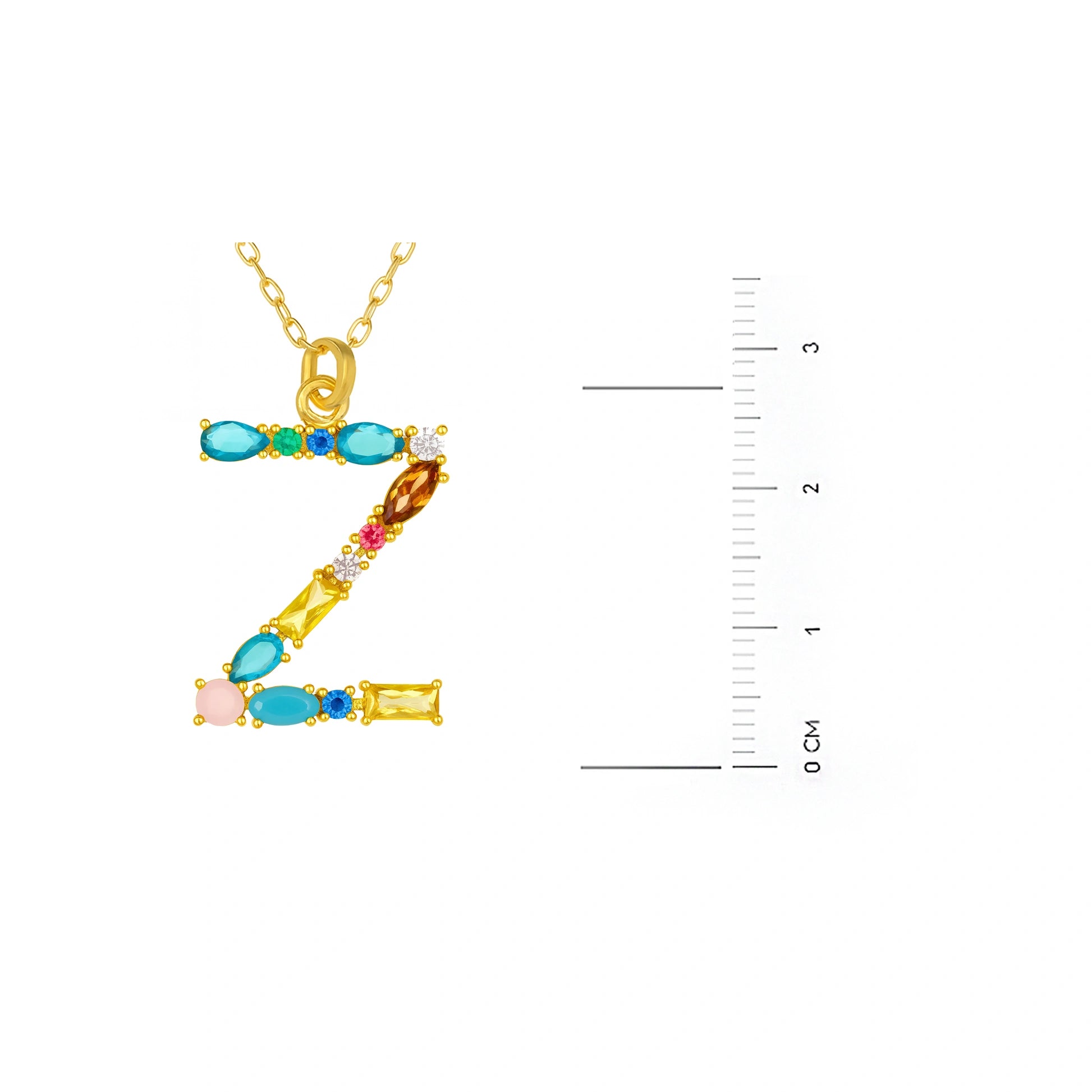 Collar con letra y piedras de colores dorado