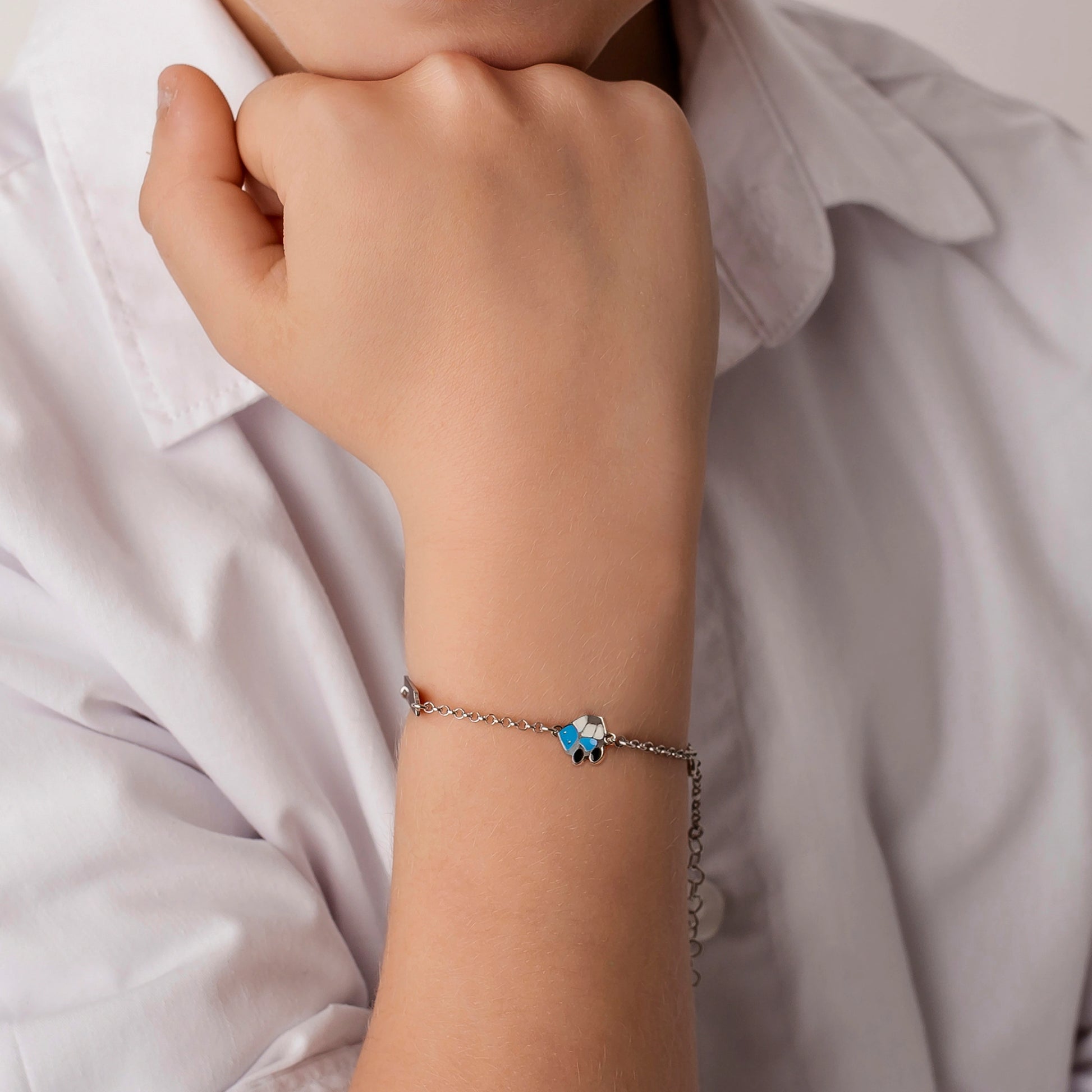 Silver Bracelet with Plate and Blue Car