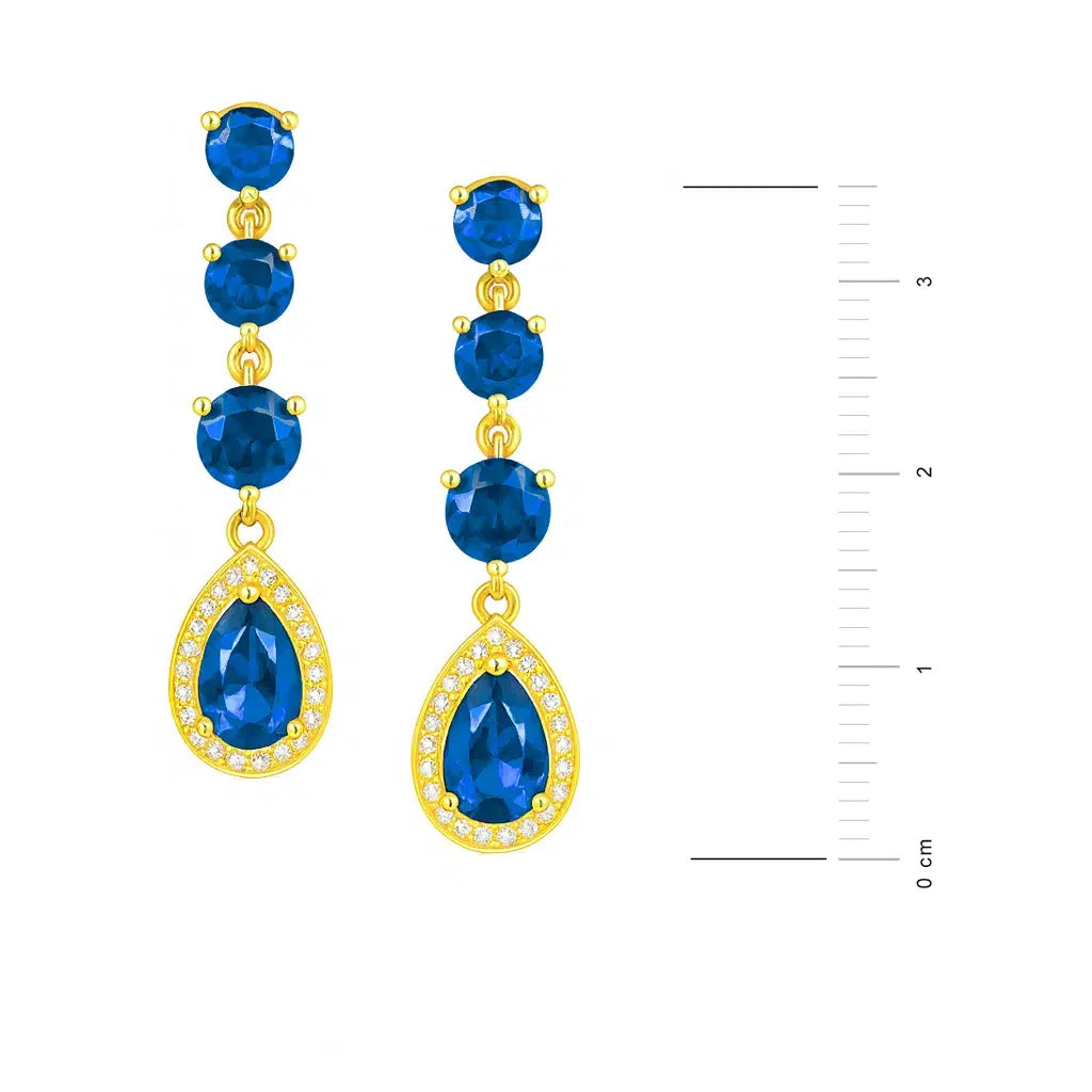 Goldene Tau-Ohrstecker mit blauen Zirkonen