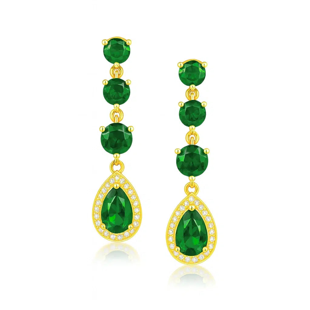 Orecchini Rugiada Dorati con Zirconi Verdi