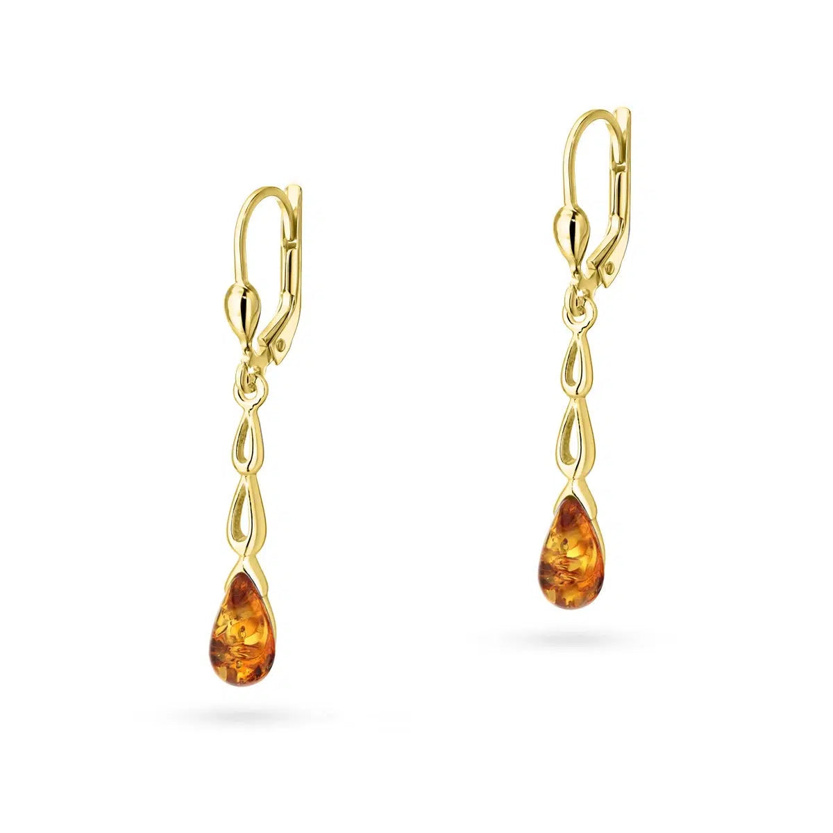 Silver Earrings for Women with Golden Amber