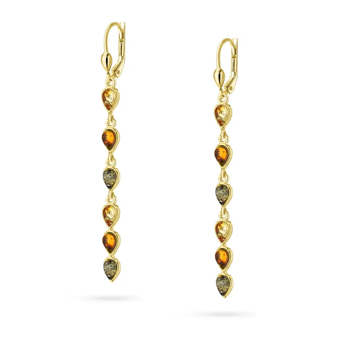 Gold-Plated Silver Earrings for Women with Multicolor Amber