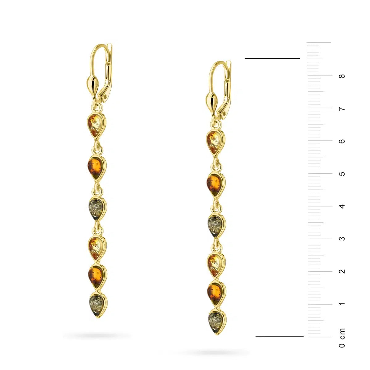 Gold-Plated Silver Earrings for Women with Multicolor Amber