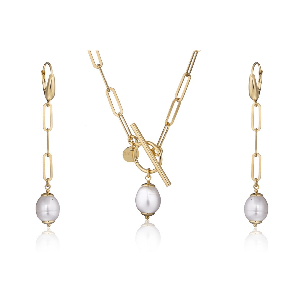 Parure con Catena Rettangolare Con Perla