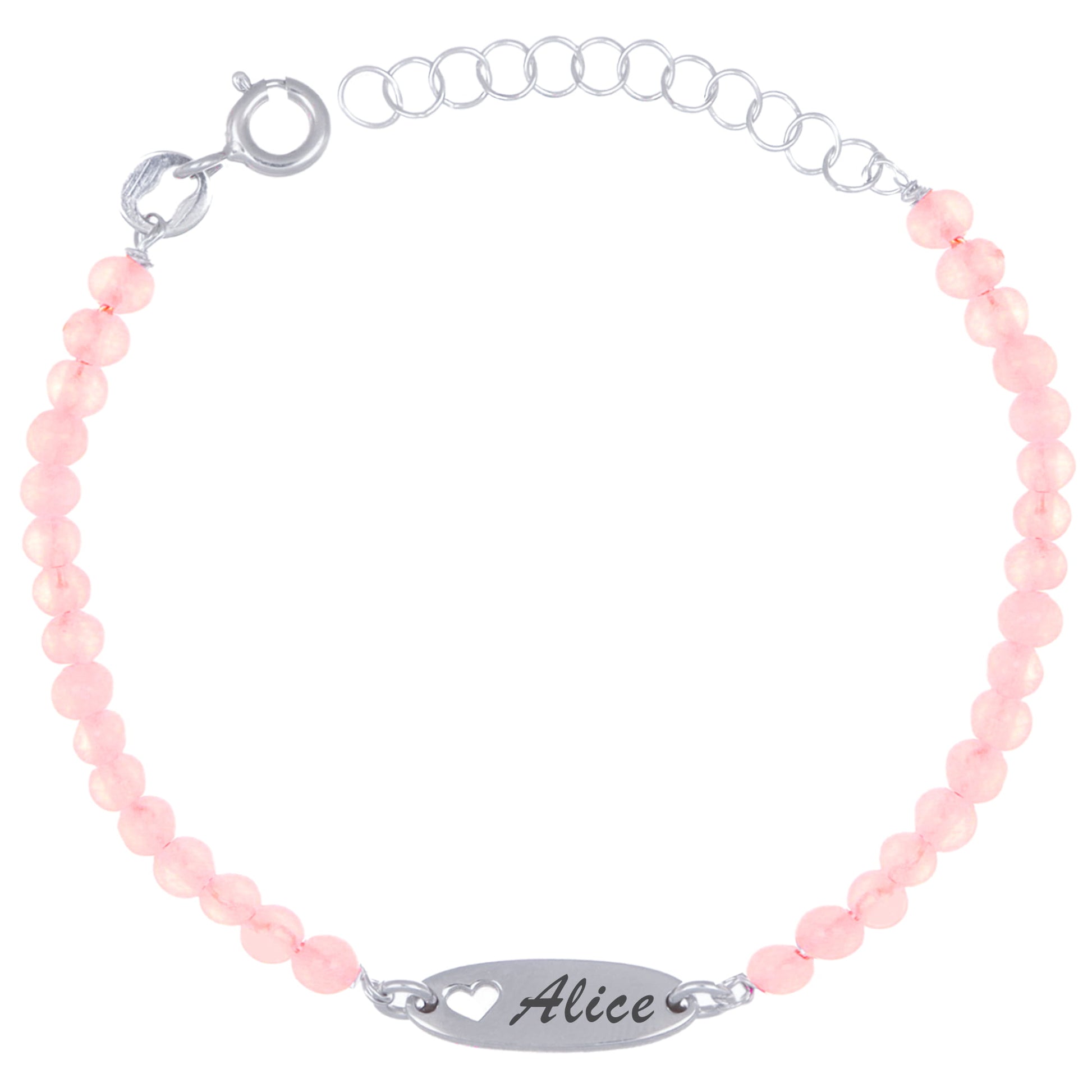 Armband aus Silber mit Plakette und Rosenquarz