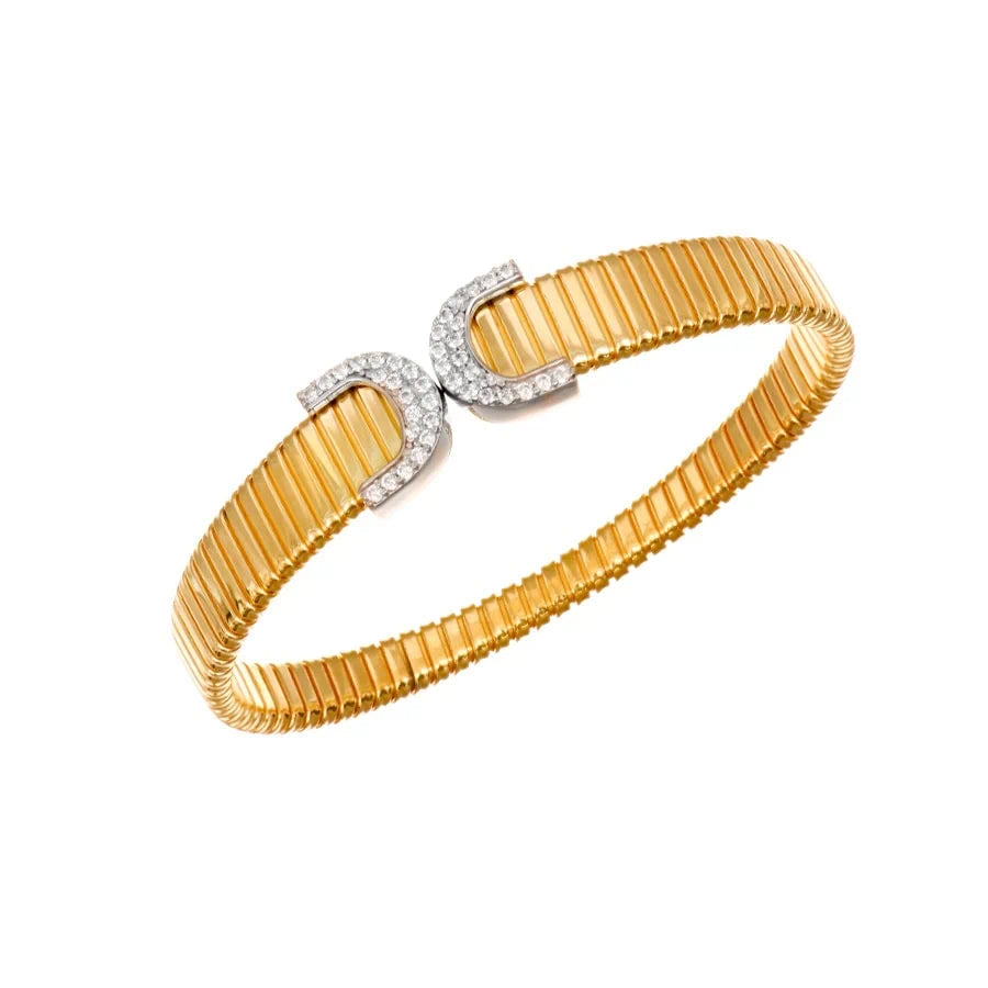 Gold-Plated Silver Rigid Bracelet for Women with Zircons