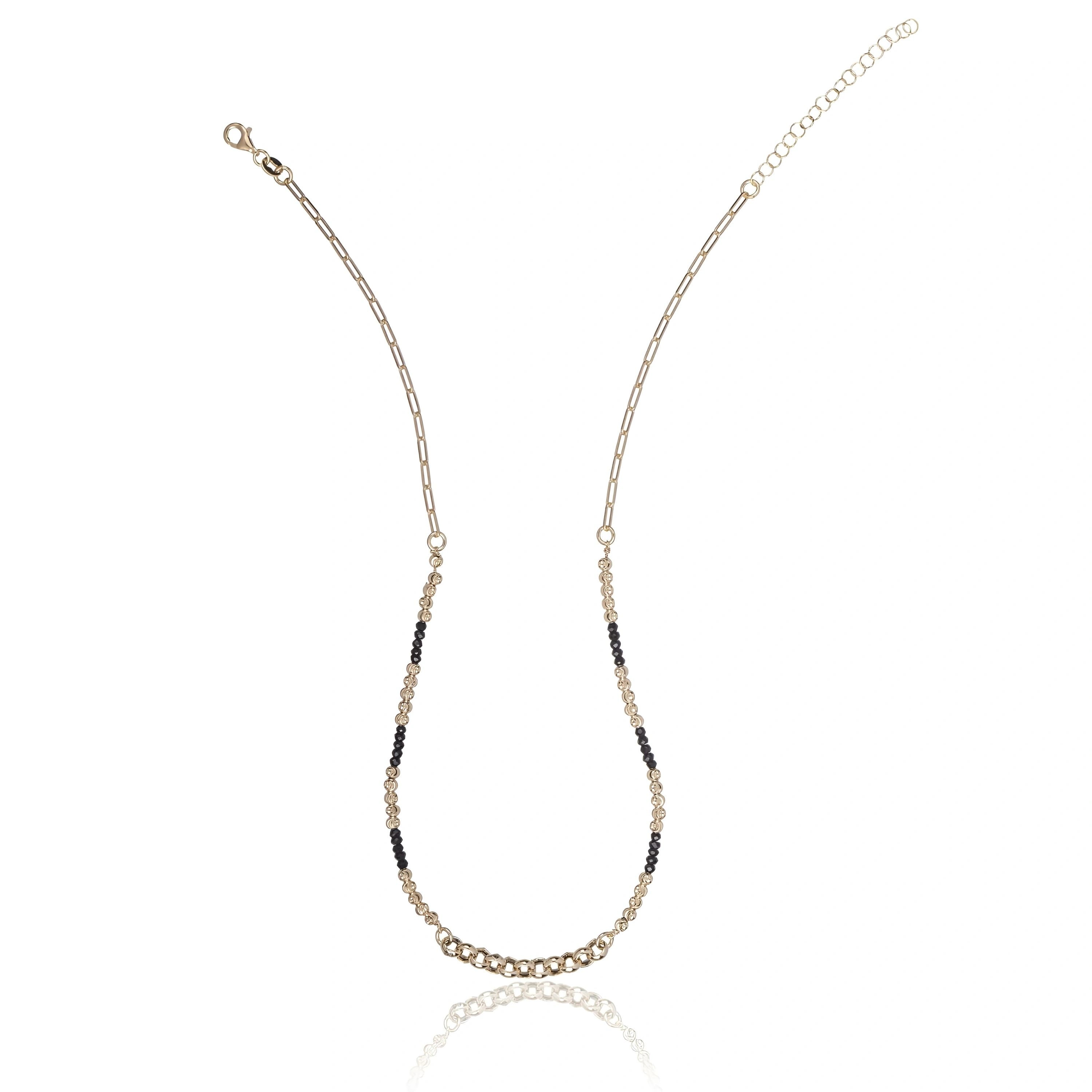 Gold Necklace with Stones and Black Diamond-Cut Beads
