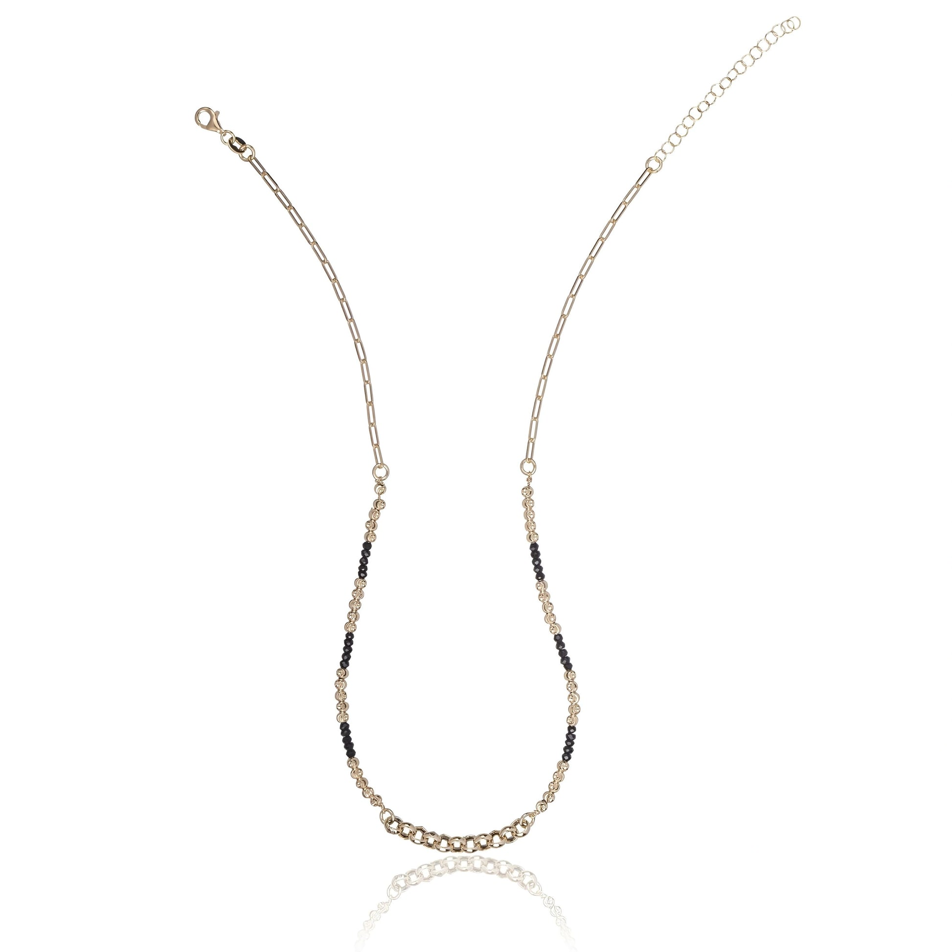 Gold Necklace with Stones and Black Diamond-Cut Beads