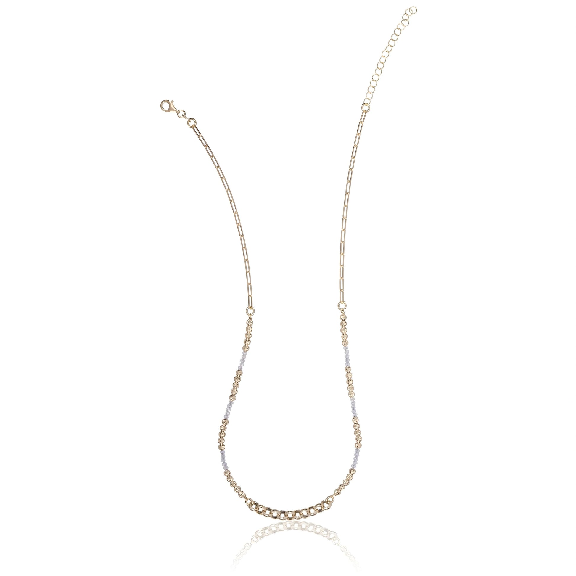 Gold Necklace with Stones and Black Diamond-Cut Beads