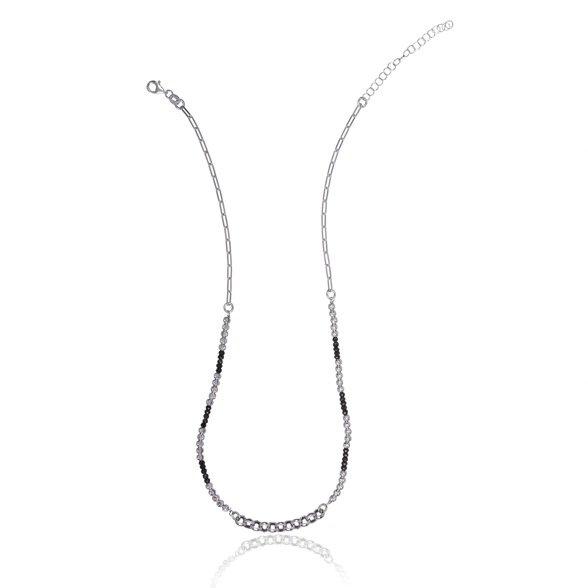 Collar rodiado con circonitas y esferas diamantadas