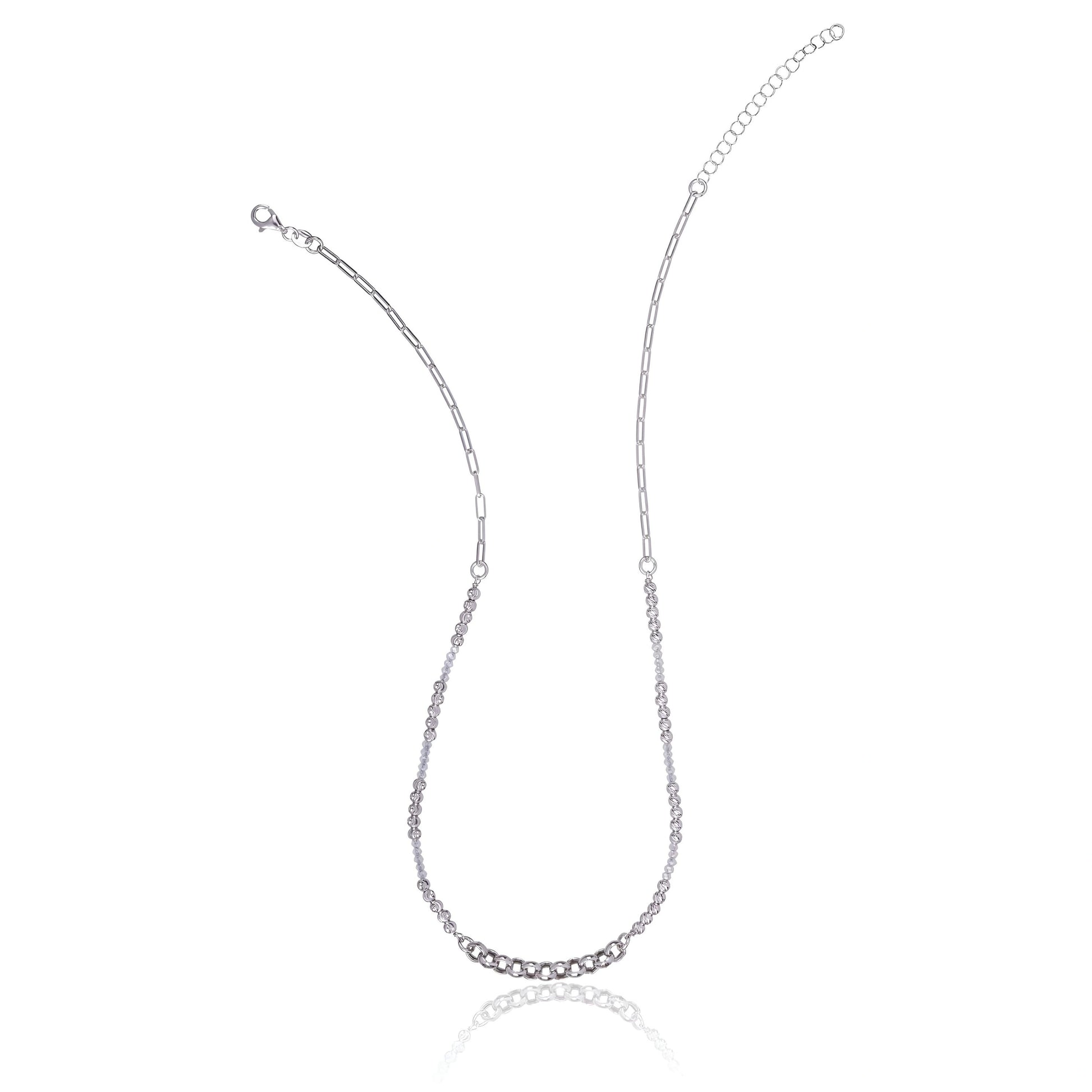 Collar rodiado con circonitas y esferas diamantadas