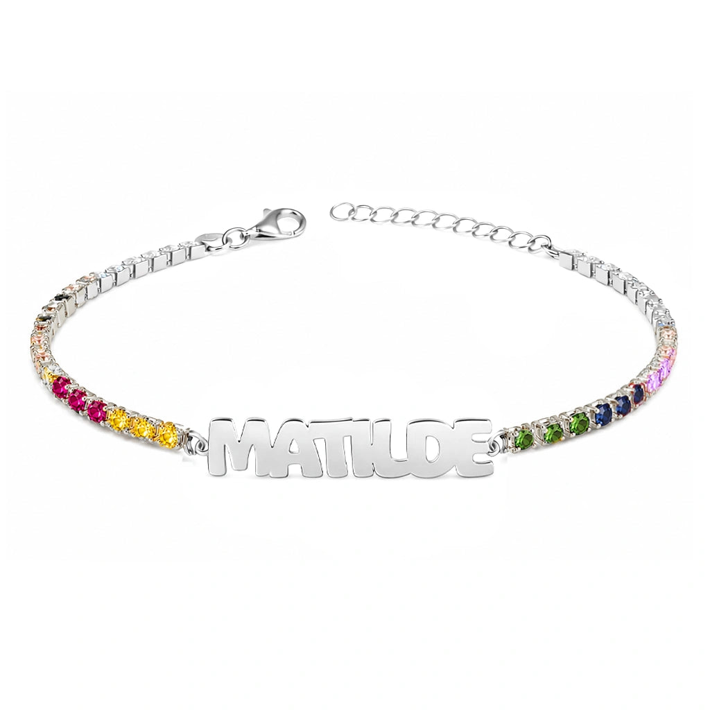 Tennis Bracelet with Rhodium-Plated Block Letters Name