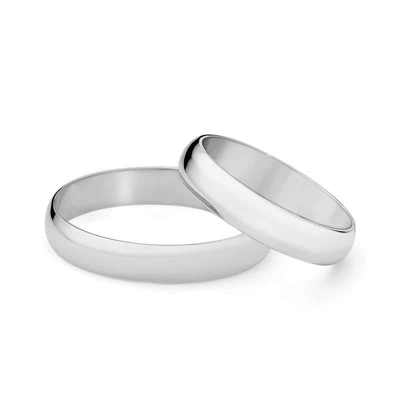 Alianzas de boda clásicas semicirculares de oro blanco 4 mm