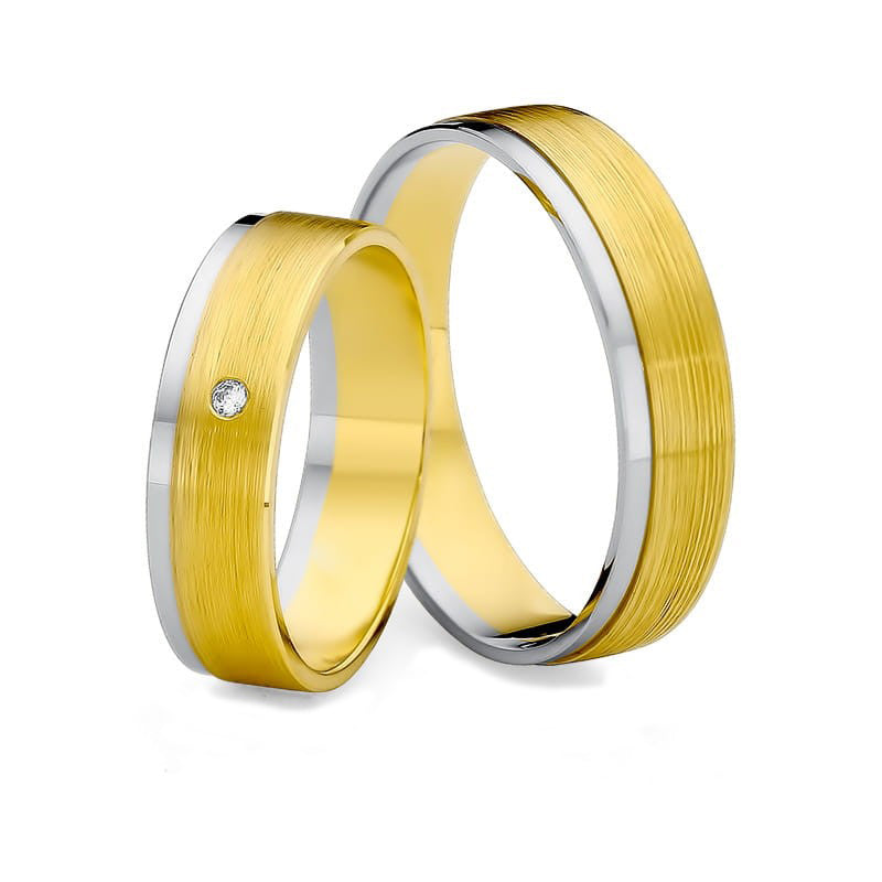 Bicolor Eheringe Gelbgold und Weißgold mit Zirkon