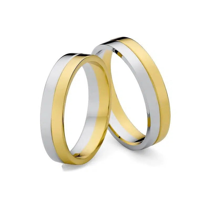 Flache Bicolor Eheringe Gelbgold und Weißgold