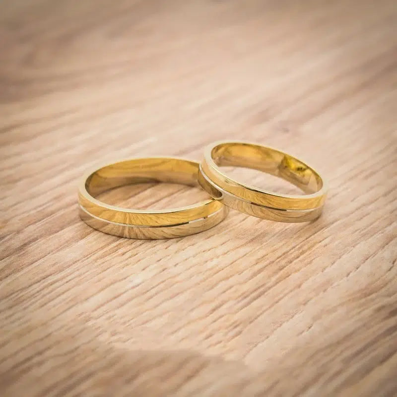 Fedi Nuziali Piatte Bicolore Oro Giallo e Bianco
