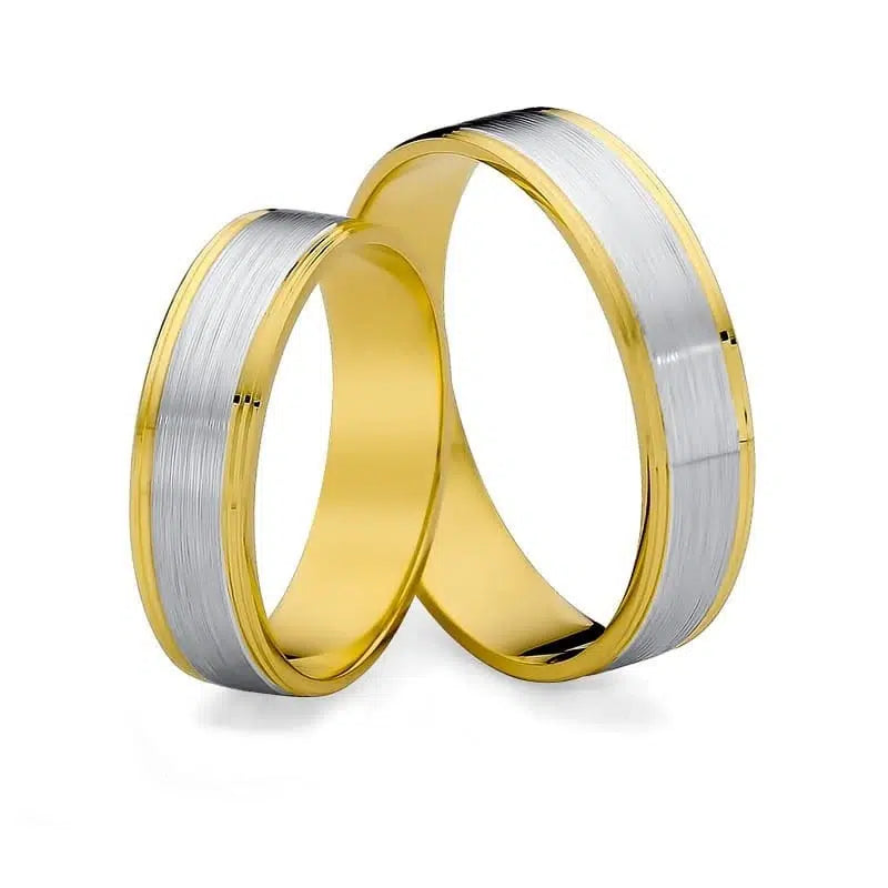Bicolor Eheringe Gelbgold und Weißgold mit Rillen