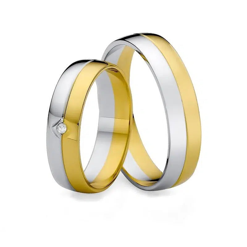 Bicolor Eheringe mit Zirkon und Rille