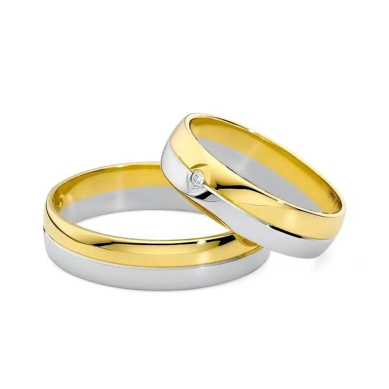 Bicolor Eheringe mit Zirkon und Rille