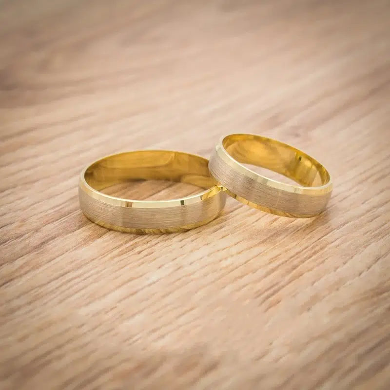 Two-Tone Satin Semi-Circular Wedding Bands