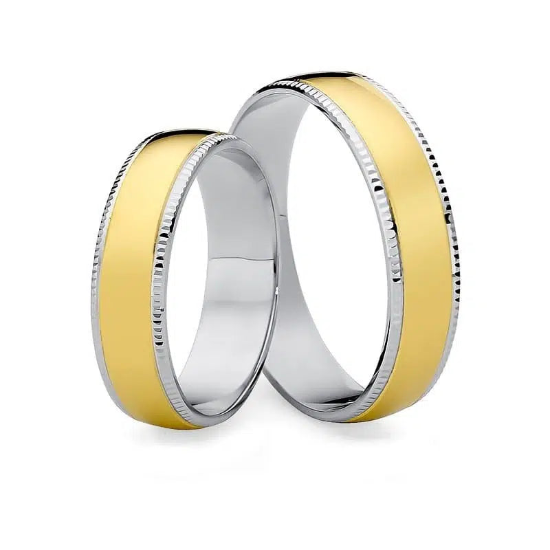 Bicolor Eheringe Gelbgold und Weißgold gezahnt