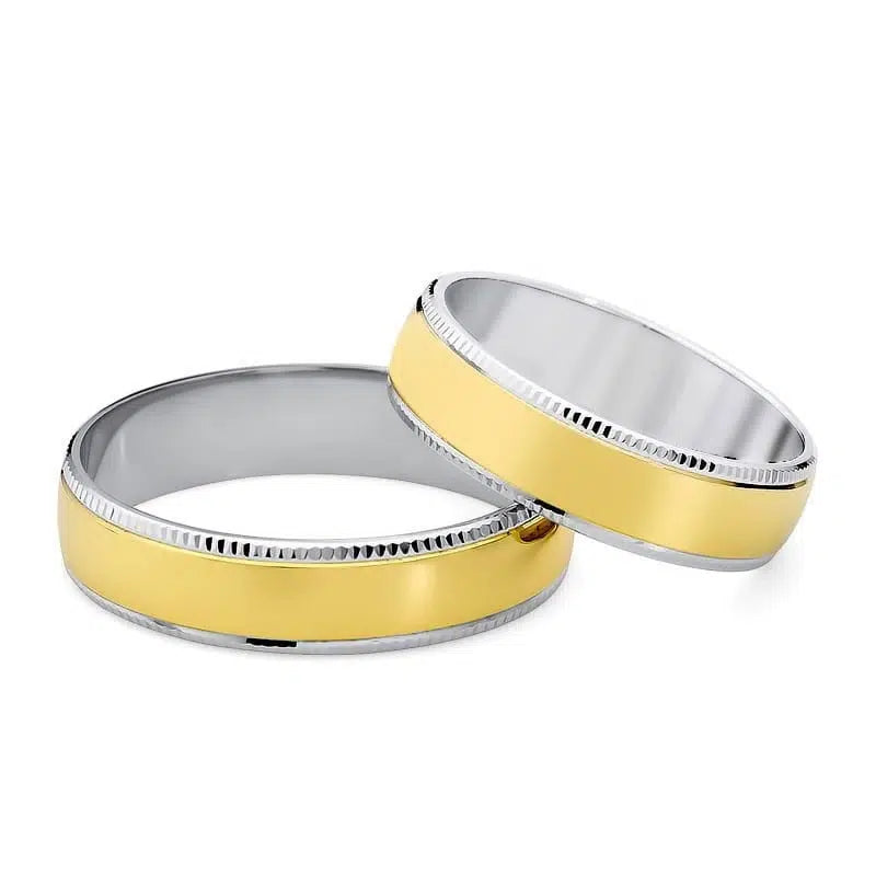 Bicolor Eheringe Gelbgold und Weißgold gezahnt