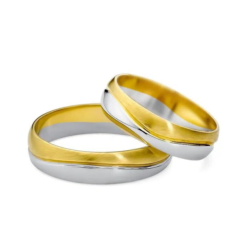 Alianzas de boda bicolor semicirculares con ranura