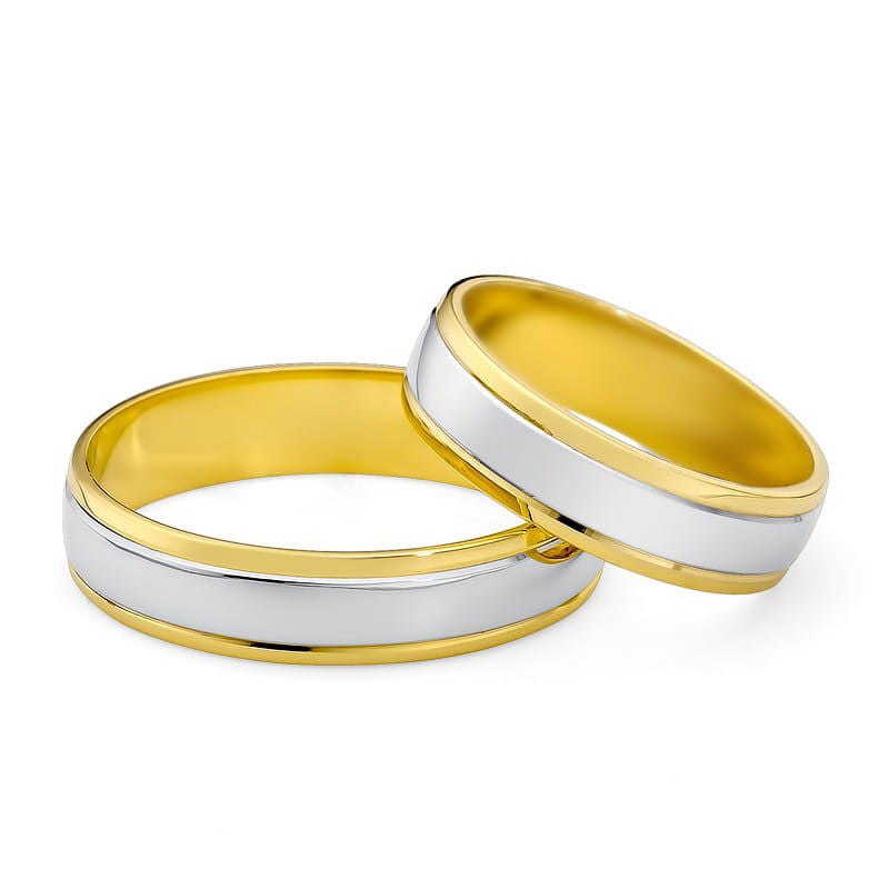 Alianzas de boda bicolor brillantes semicirculares