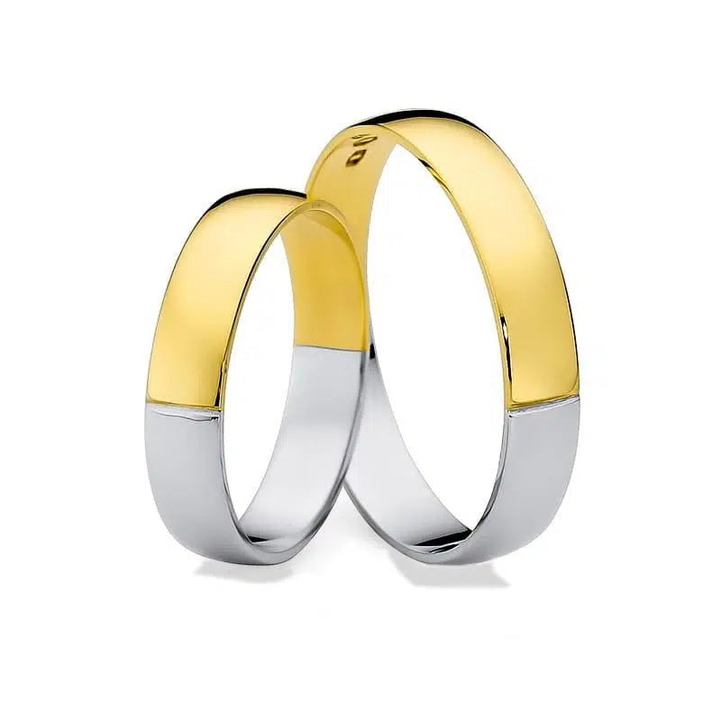 Bicolor Trauringe aus Gelb- und Weißgold, Glänzend
