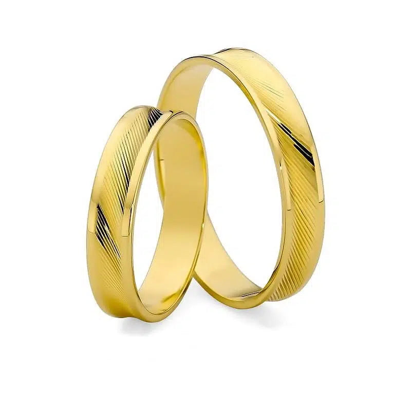 Concave Diamond-Cut Yellow Gold Wedding Bands